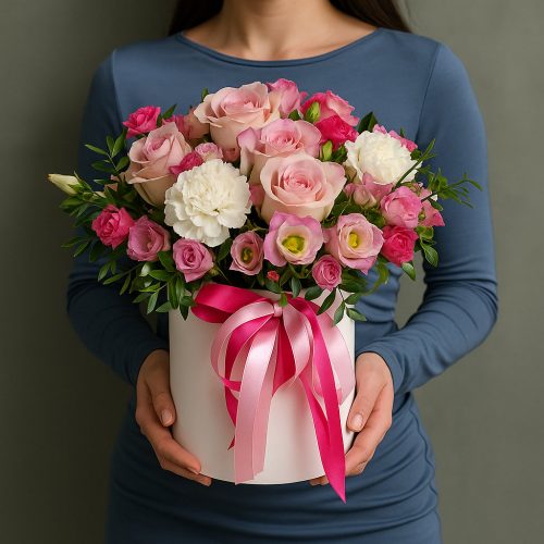Цветы в коробке «Нежность рассвета»